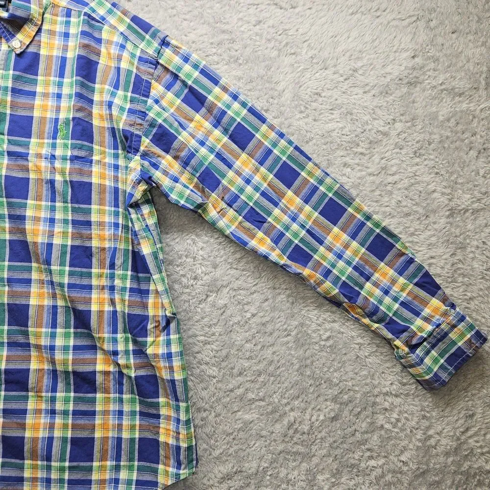 Ralph Lauren Boys Blue Orange Plaid Shirt Size 16/18 Button Down Longsleeve Prep